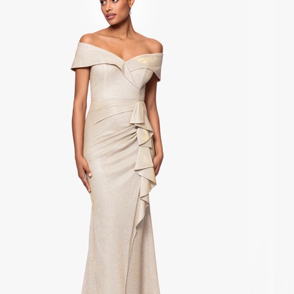 Xscape Strapless Gold Evening Dress